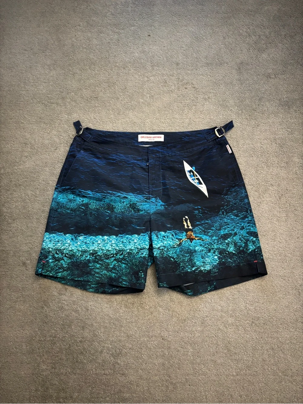Orlebar Brown Bulldog Swim Trunks Shorts Deep Sea Diver Blue Photographic Men’s